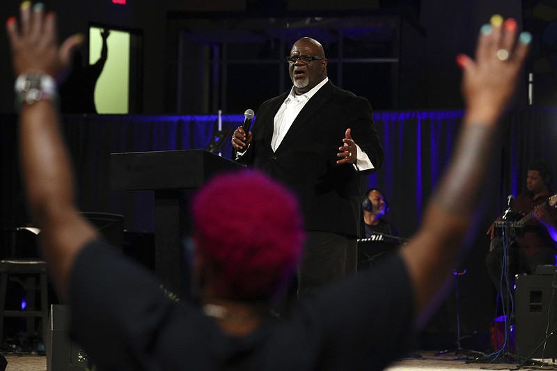 Dwight McKissic, pastor of Cornerstone Baptist Church, speaks during services in Arlington, Texas, on Sunday, June 6, 2021. In December 2020, McKissic was one of the co-signers of a statement by a multiethnic group of Southern Baptists asserting that systemic racial injustice is a reality. “Some recent events have left many brothers and sisters of color feeling betrayed and wondering if the SBC is committed to racial reconciliation,” the statement said. (AP Photo/Richard W. Rodriguez)