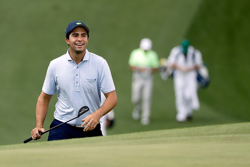 In this April 8, 2019, file photo, Alvaro Ortiz walks up to the seventh green during a practice round for the Masters golf tournament in Augusta, Ga. Ortiz and his brother, Carlos, will be playing in their first major together at the U.S. Open next week at Torrey Pines in San Diego. (AP Photo/Marcio Jose Sanchez, File)