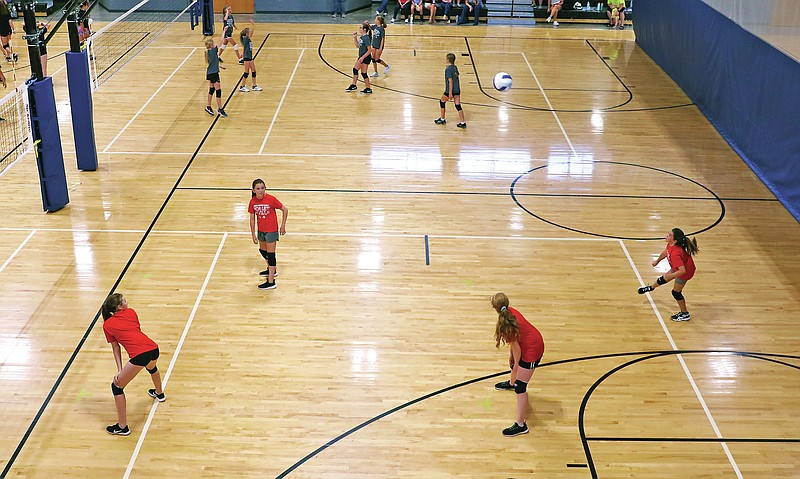 <p>Jason Strickland/News Tribune</p><p>The Parks, Recreation and Forestry Department’s summer youth volleyball league is in full swing at The Linc. Athletes in grades 7-9 take the court Tuesday night, with two matches taking place simultaneously. Through events hosted at places such as The Linc, the Parks, Recreation and Forestry Department has had an estimated $1.7 million economic impact this year.</p>