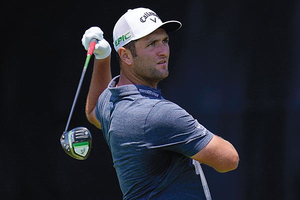 Jon Rahm hits from the seventh tee during Tuesday's practice round for the U.S. Open at Torrey Pines in San Diego.