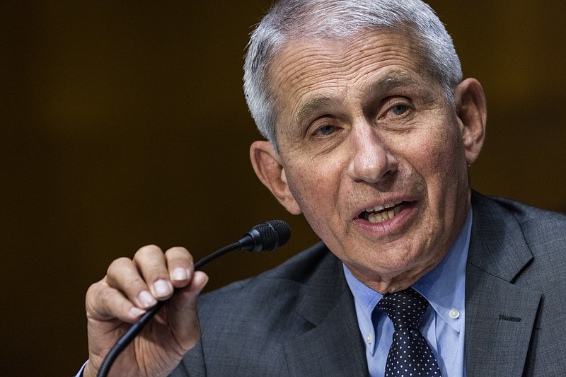 FILE - In this May 11, 2021, file photo, Dr. Anthony Fauci, director of the National Institute of Allergy and Infectious Diseases, speaks during hearing on Capitol Hill in Washington.  The United States is devoting more than $3 billion to advance development of antiviral pills for COVID-19, according to an official briefed on the matter.  The pills, which would be used to minimize symptoms after infection, are in development and could begin arriving by year's end, pending the completion of clinical trials.  (Jim Lo Scalzo/Pool Photo via AP, File)