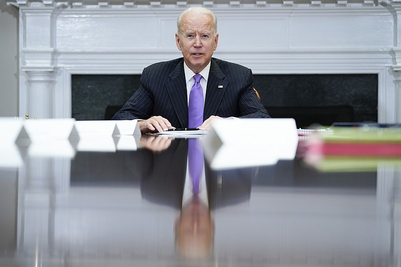 President Joe Biden speaks during a meeting with FEMA Administrator Deanne Criswell and Homeland Security Adviser and Deputy National Security Adviser Elizabeth Sherwood-Randall, in the Roosevelt Room of the White House, Tuesday, June 22, 2021, in Washington. (AP Photo/Evan Vucci)
