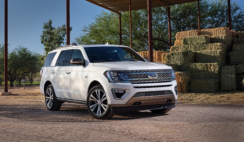 The King Ranch edition of the 2020 Ford Expedition is seen. The Expedition shares a platform and many mechanicals with America's best-selling vehicle, the F-150, which next spring will be available in all-electric form and at competitive prices. (Ford Media Center)

