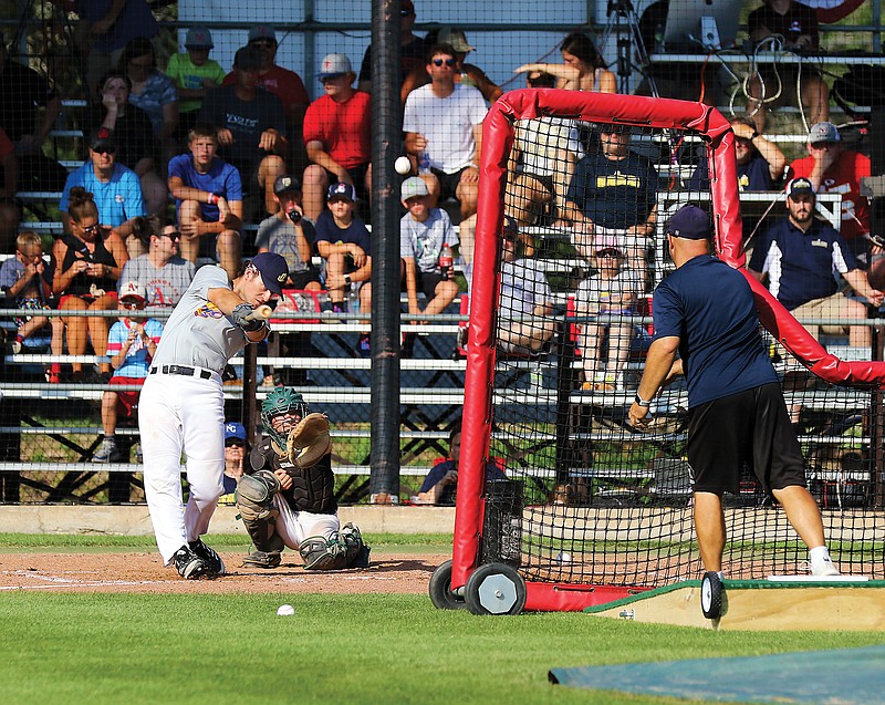 Hamilton Anderson of the Jefferson City Renegades competes in the semifinals of the MINK League Home Run Derby on Thursday at Vivion Field.