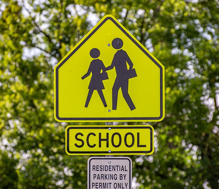 In this July 10, 2021 photo, a sign warns motorists of a school crossing near Thorpe Gordon Elementary in Jefferson City.