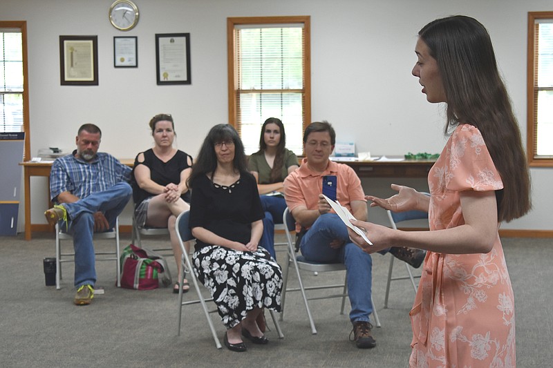 At right, Eileen Shafer gives an extemporaneous speech Sunday, July 18, 2021, during a 4-H public speaking competition at University Extension in Jefferson City. She topped two other competitors to win the contest.