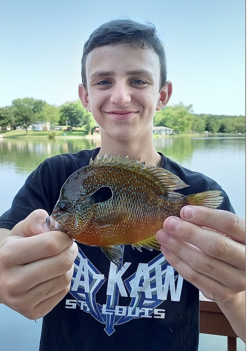 Robert "RJ" Audrain IV of St. Louis caught a state record for longear sunfish July 3, 2021, from a private pond in Franklin County.