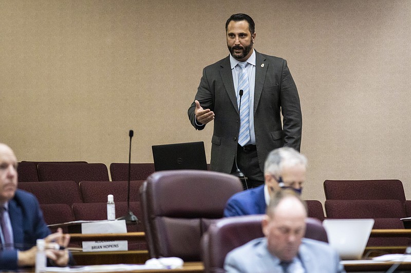 Alderman Anthony Napolitano of Chicago's 41st Ward speaks against a proposal for civilian oversight of the Chicago Police Department during a Chicago City Council meeting at City Hall, Wednesday, July 21, 2021. (Ashlee Rezin/Chicago Sun-Times via AP)