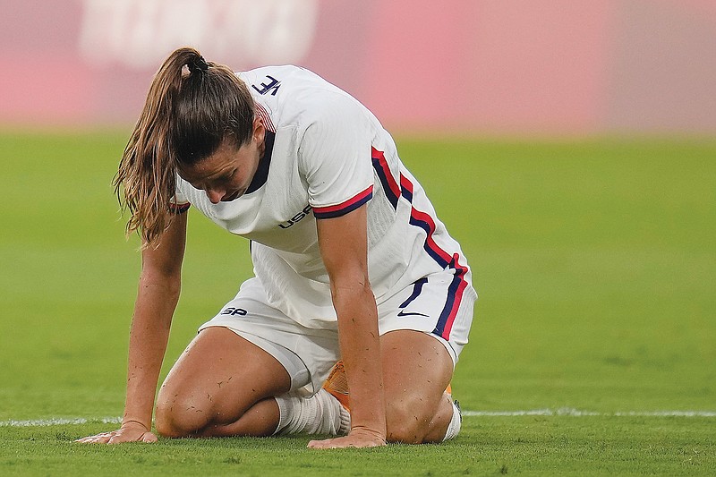 Tobin Heath of the United States reacts after Wednesday's 3-0 loss to Sweden in Tokyo.