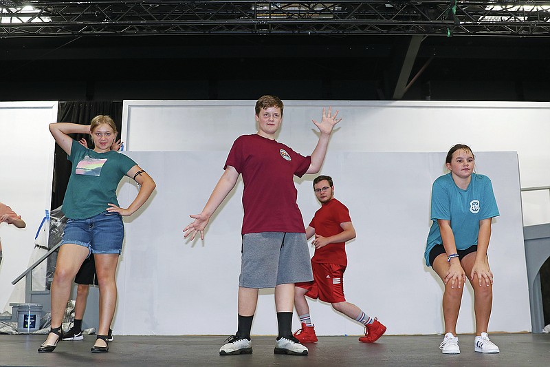 Jason Strickland/News Tribune
The cast of “Schoolhouse Rock Live! JR.” rehearse "Do The Circulation" on Wednesday at Capital City Productions. Summer campers will put on performances Friday and Saturday. 