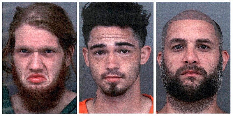 This combo of undated photos provided by the Cherokee County, Texas, Sheriff's Office shows, from left, Dylan Welch, Jesse Pawlowski and Billy Phillips. The three men, charged in the fatal shootings of four people in East Texas this week, met up with one of the victims under the pretense of buying a gun from him, but planned to steal it, according to a court document. All three have been charged with capital murder in killings near New Summerfield, Texas. (Cherokee County Sheriff's Office via AP)