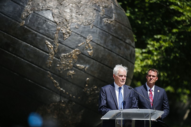 John O'Connor speaks after his appointment as Oklahoma's Attorney General by Gov. Kevin Stitt, on Friday, July 23, 2021, in Tulsa, Okla. O'Connor fills a vacancy left in May when former Attorney General Mike Hunter stepped down suddenly. (Michael Noble Jr./Tulsa World via AP)