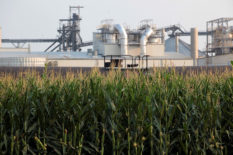 Project developers plan to build carbon capture pipelines connecting dozens of Midwestern ethanol refineries, such as this one in Chancellor, South Dakota, shown on Thursday, July 22, 2021. Corn absorbs the greenhouse gas carbon dioxide, but the process of fermenting it into ethanol releases carbon dioxide emissions. (AP Photo/Stephen Groves)