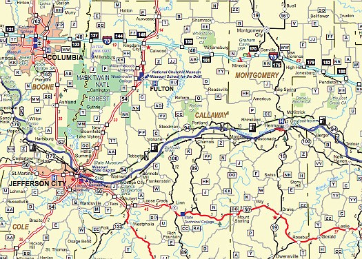 A section of the 2021 Official Missouri Highway Map from the Missouri Department of Transportation is shown in this screenshot.
