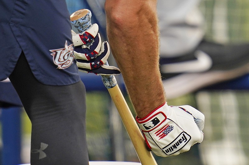 Bubba Starling of the United States prepares his bat prior to Friday's game against Israel at the 2020 Summer Olympics in Yokohama, Japan.