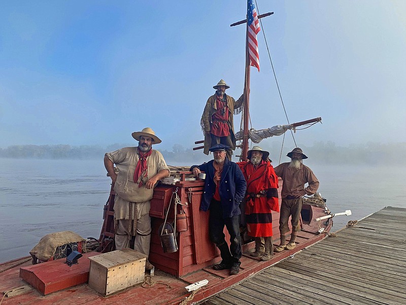 <p>Submitted</p><p>The crew of the “Muskrat” pauses on a flooded Missouri River Oct. 8, 2019 during their trip from Wyoming to St. Charles.</p>