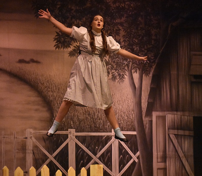 Dorothy is carried away into the sky by the Kansas tornado in The Little Theatre's "Wizard of Oz." Shaun Zimmerman/News Tribune