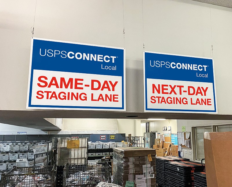 Local same-day and next-day shipping areas, part of the U.S. Postal Service's Connect Local program, are shown in this undated photo. The program lets businesses and organizations drop packages off directly to a postal facility shipping dock, bypassing processing centers and speeding delivery within ZIP codes the facility serves. Several East Texas cities, including Texarkana, recently were added to the program.