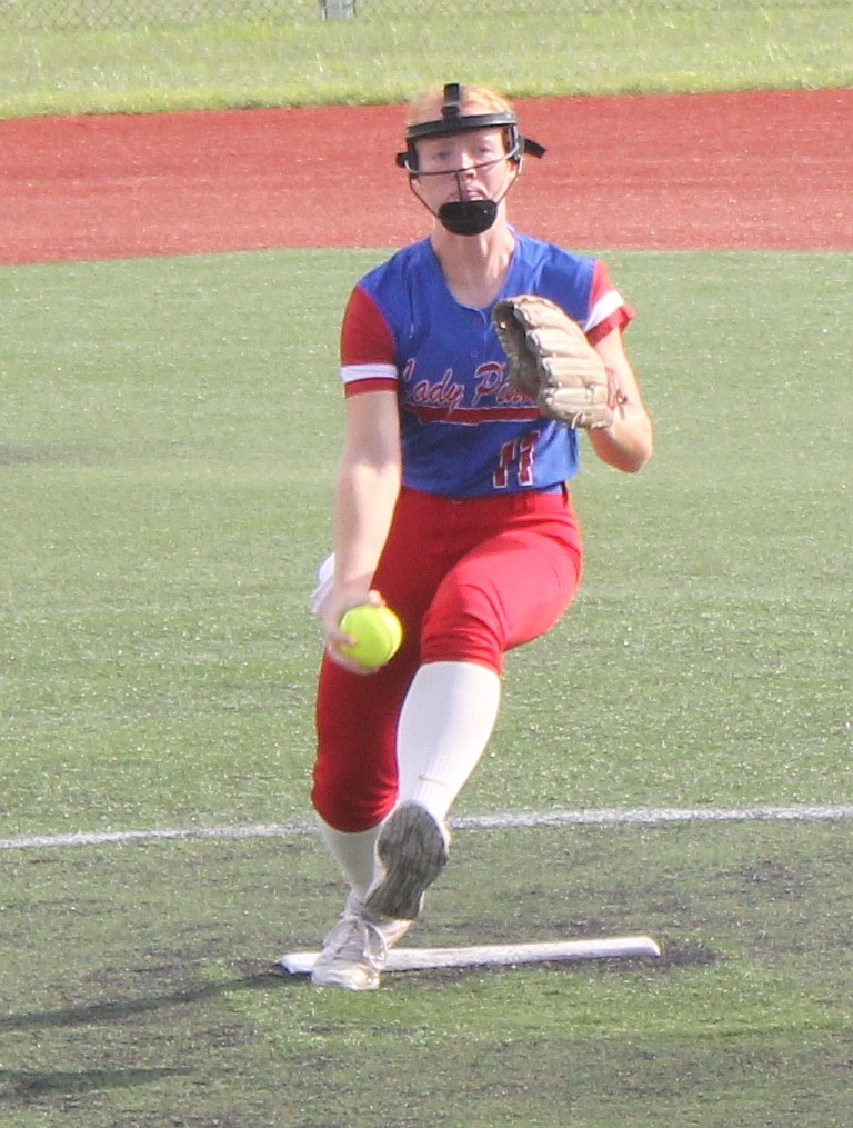 <p>Democrat photo/Evan Holmes</p><p>Starting pitcher senior Ellie Clay recorded four strikeouts in seven innings against St. Elizabeth High School.</p>