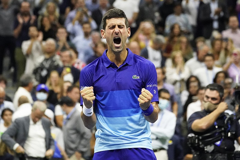 Novak Djokovic reacts after defeating Alexander Zverev during Friday's semifinal of the US Open in New York.