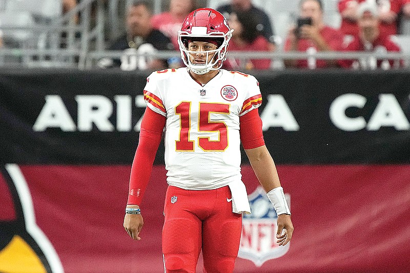 Chiefs quarterback Patrick Mahomes waits for the next play against the Cardinals during the first half of last month's preseason game in Glendale, Ariz.