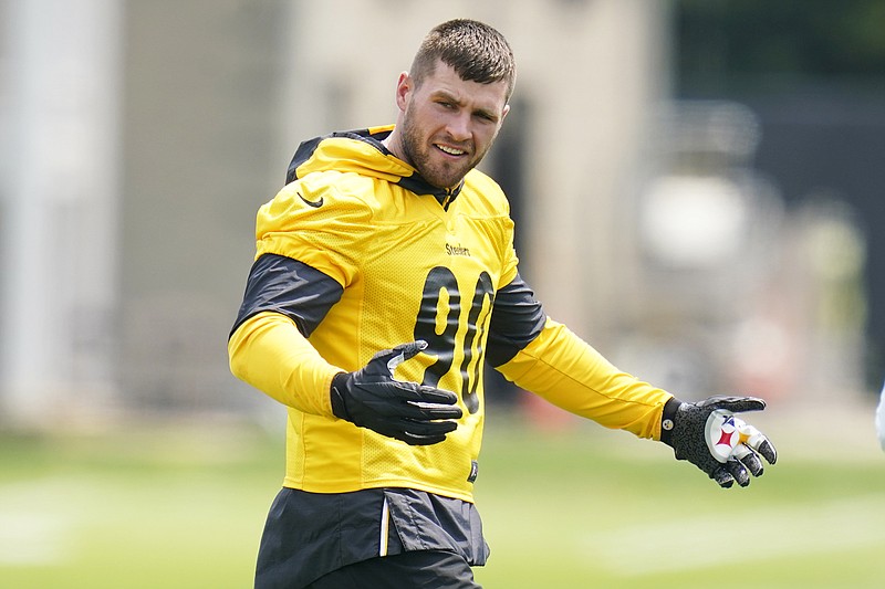 In this July 24 file photo, Steelers outside linebacker T.J. Watt participates in a team practice in Pittsburgh.