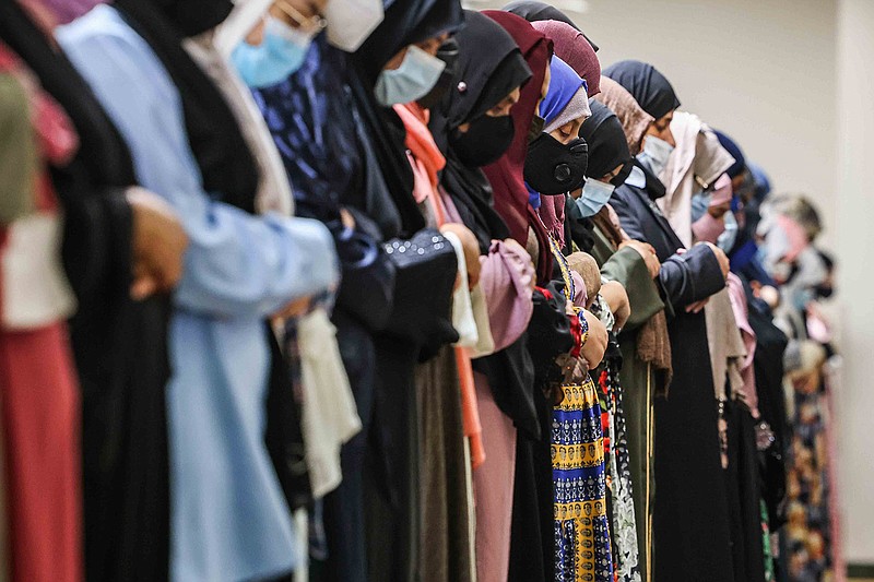 A group of Muslim women gather on the second floor of the mosque to celebrate Friday afternoon prayer and lecture at the East Plano Islamic Center on August 27, 2021. (Lola Gomez/The Dallas Morning News/TNS)