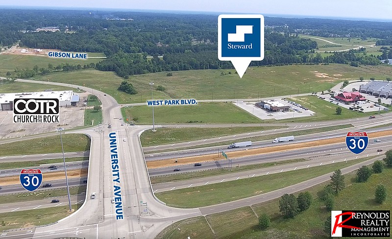 This aerial photo shows the location of the new Wadley Regional Medical Center. Groundbreaking ceremonies will be held at 11 a.m. Wednesday. (Photo courtesy of Reynolds Realty Management)
