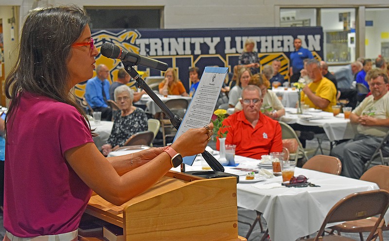 Gerry Tritz/News Tribune
Mayor Carrie Tergin reads a proclamation for Trinity Lutheran Church's 150th anniversary celebration on Sunday. The church was first established in 1870 at a location downtown. 