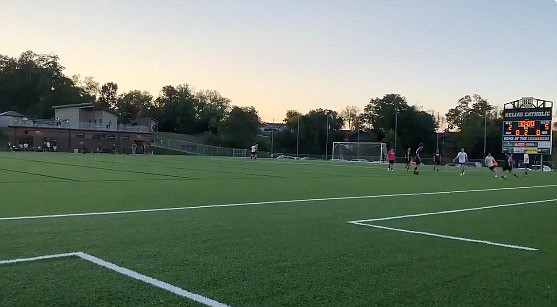 Helias soccer players warm up while waiting for the Gateway Legacy Christian Academy team to arrive Wednesday, Sept. 15, 2021, at the Crusader Athletic Complex in Jefferson City. 