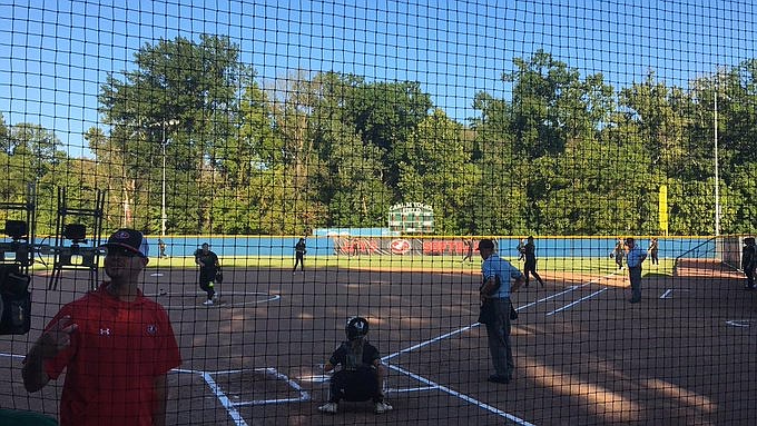 The Jefferson City Jays are up to bat in the bottom of the first inning at Vogel field Wednesday, Sept. 15, 2021, after a scoreless top of the first for Rock Bridge.