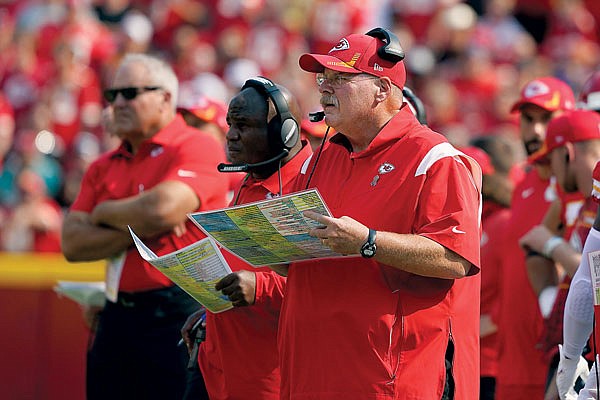 Chiefs coach Andy Reid watches from the sideline during last Sunday's game against the Browns at Arrowhead Stadium.