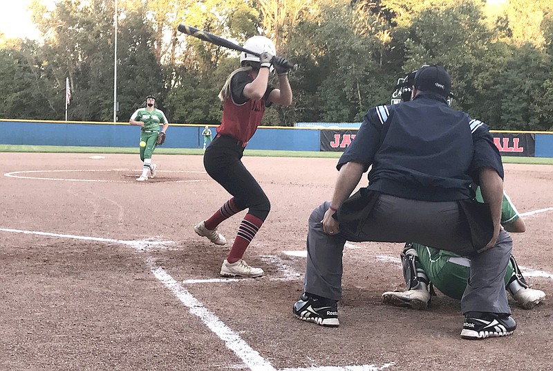 Blair Oaks pitcher delivers to the plate against Jefferson City's Kaylee Redcay during the fifth inning of Wednesday night's game at Vogel Field.