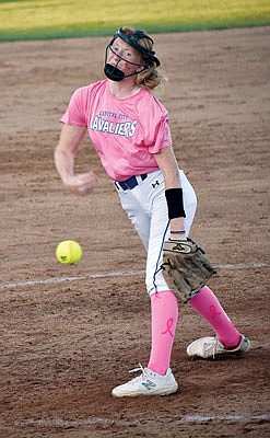 Lydia Coulson of Capital City works to the plate during Monday's game against Helias at the American Legion Post 5 Sports Complex.