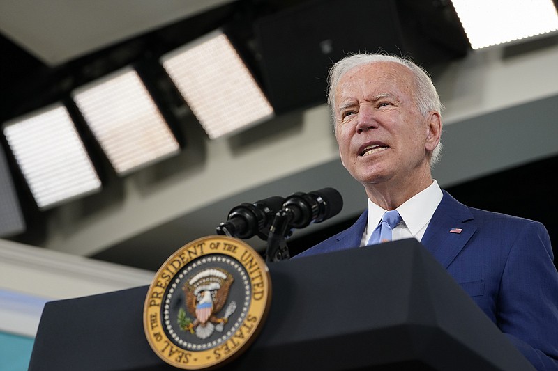 FILE - In this Oct. 8, 2021, file photo President Joe Biden speaks about the September jobs report from the South Court Auditorium on the White House campus in Washington. (AP Photo/Susan Walsh, File)
