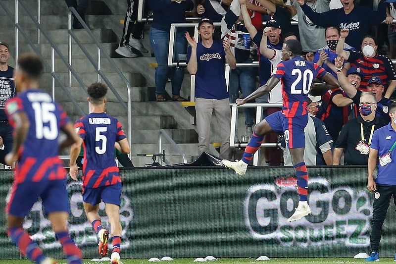 Tim Weah of the United States celebrates after a goal during Wednesday night's match against Costa Rica in Columbus, Ohio.