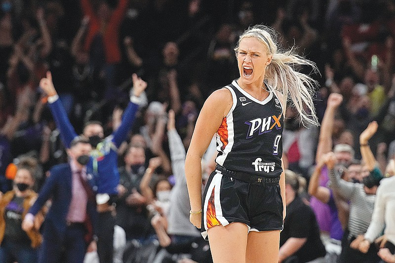Sophie Cunningham of the Mercury reacts after scoring during Wednesday night's game against the Sky in Game 2 of the WNBA Finals in Phoenix.