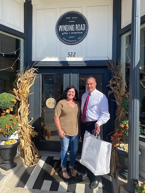 <p>Photo courtesy of the office of Lt. Gov. Mike Kehoe</p><p>Lt. Gov. Mike Kehoe paid a surprise visit to Winding Road Gifts & Interiors last week as part of his office’s Buy Missouri Week 2021 visits. Kehoe was given the grand tour by owner Julie Bolinger.</p>