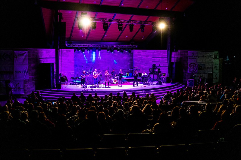 Ethan Weston/News Tribune Magnolia Wine opens for Phil Vassar during the 9th annual Angiepalooza benefit concert for the Red Slipper Warrior Project on Friday, Oct. 2, 2021 at the Capital Region MU Healthcare Amphitheater in Ellis-Porter Park in Jefferson City, Mo. The band is local to Jefferson City consisting of vocalists Brittney Kliethermes, Jordyn Schnieders and Kitrina Tinnin and their band.