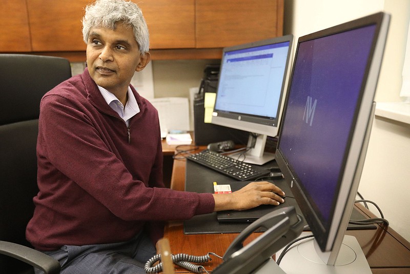 Dr. Mahesh Ramachandran, chief medical officer at Marianjoy Rehabilitation Center, at his office in Wheaton, Illinois on Oct. 21, 2021. Recently, Ramachandran experienced a stroke and recovered at his own hospital. (Antonio Perez/Chicago Tribune/TNS)