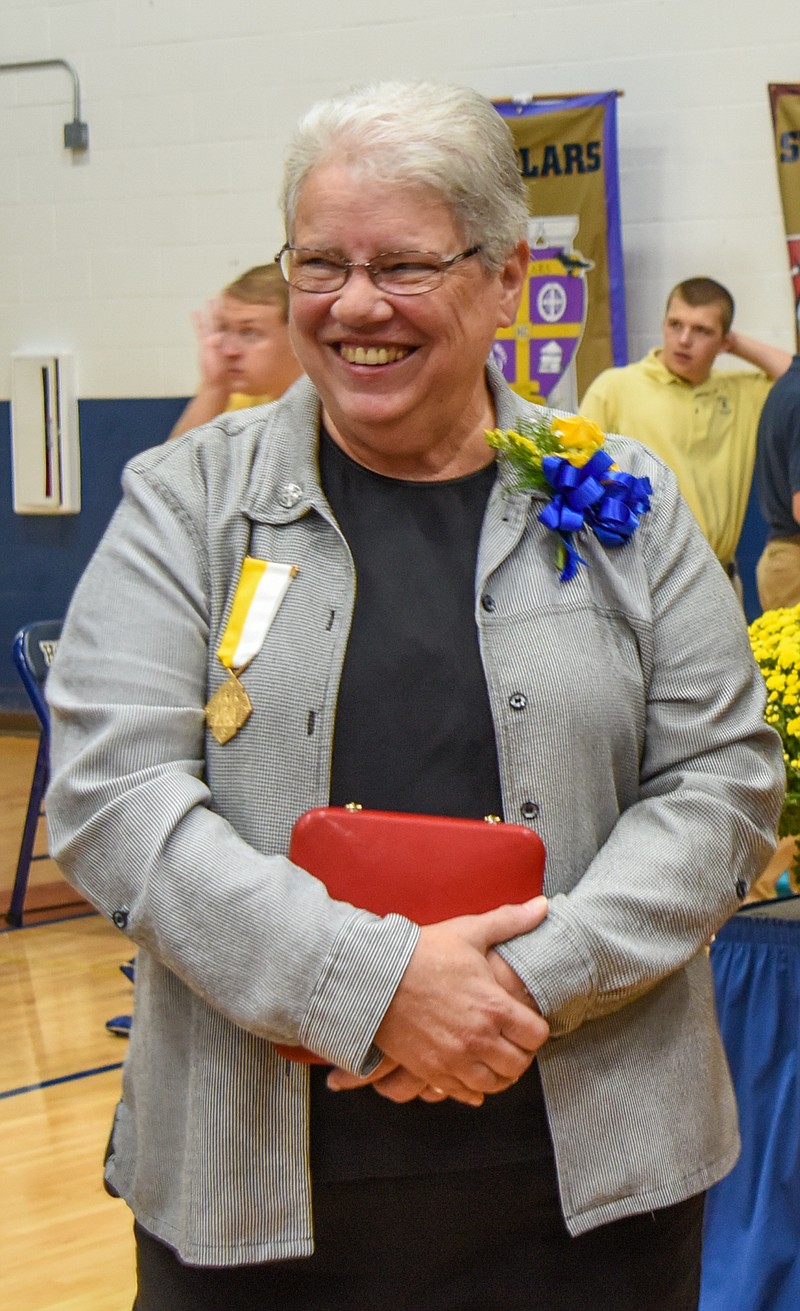 Julie Smith/News Tribune   Sr. Jean Dietrich is seen after the mass celebrated at Helias Catholich High School Thursday, Oct. 14, 2021, during which she was conferred the Pro Ecclesia et Pontifice Medal by Bishop Shawn McKnight.