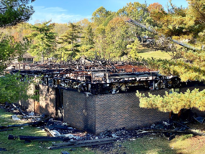 Fire on Monday night, Nov. 1, 2021, destroyed this Jefferson City office building at 1621 East Elm St. which housed 80-100 state employees from the Missouri Department of Social Services and the Office of Administration's Information Technology Services Division.