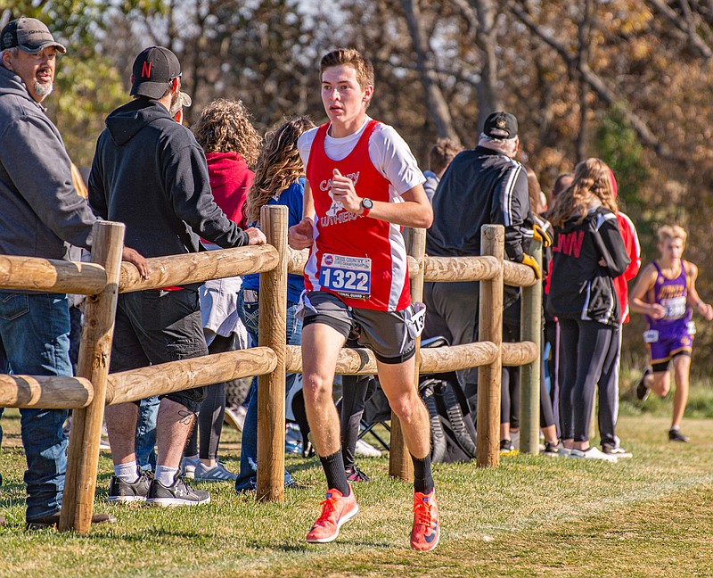 Kyle Hagemeyer of Calvary Lutheran runs during the Class 2 boys state cross country championships Saturday at Gans Creek Cross Country Course in Columbia.