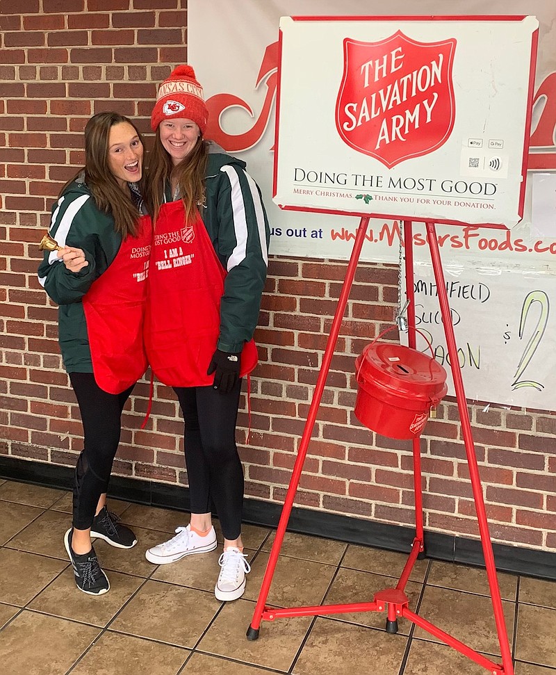 <p>Submitted</p><p>Beahon Rotaract members Krystal Burgtorf and Paige Hawkins take the first shift of bell ringing for the Salvation Army.</p>