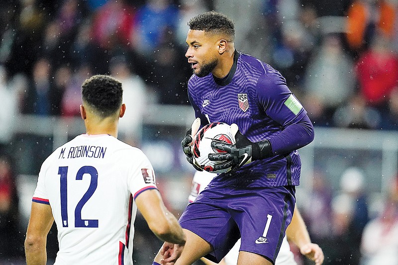 U.S. goalkeeper Zack Steffen collects the ball on a shot by Mexico during the second half of a FIFA World Cup qualifying match Friday in Cincinnati.
