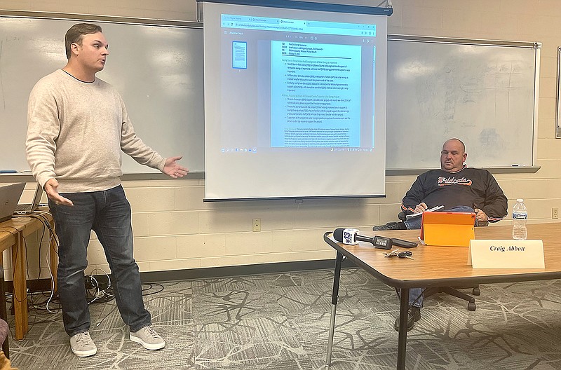 Bo McGee with the Guthrie Solar Project gave a presentation to New Bloomfield school board members about the potential and future of New Bloomfield if the project were to be based out of the town.