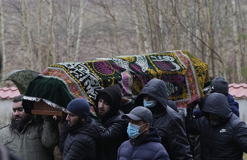 <p>AP</p><p>A local Muslim community buried a Yemeni migrant, Mustafa Mohammed Murshed Al-Raimi, Sunday in Bohoniki, Poland. The person is one of about a dozen people from the Middle East and elsewhere who have died in a area of forests and bogs along the Poland-Belarus border amid a standoff involving migrants between the two countries. The burial took place in Muslim cemetery in Bohoniki, where a population of Muslim Tatars has lived for centuries. It was the second funeral which community members have performed for a migrant in the past week.</p>