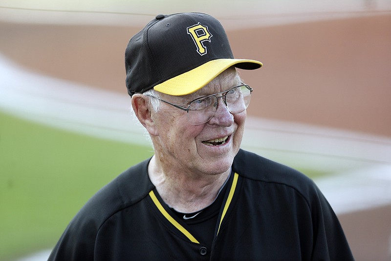 In this March 18, 2015, file photo, former Pirates player and manager Bill Virdon is seen before a spring training game against the Tigers in Bradenton, Fla. Virdon, the steady center fielder who won the 1955 National League Rookie of the Year for the Cardinals, has died. He was 90.
