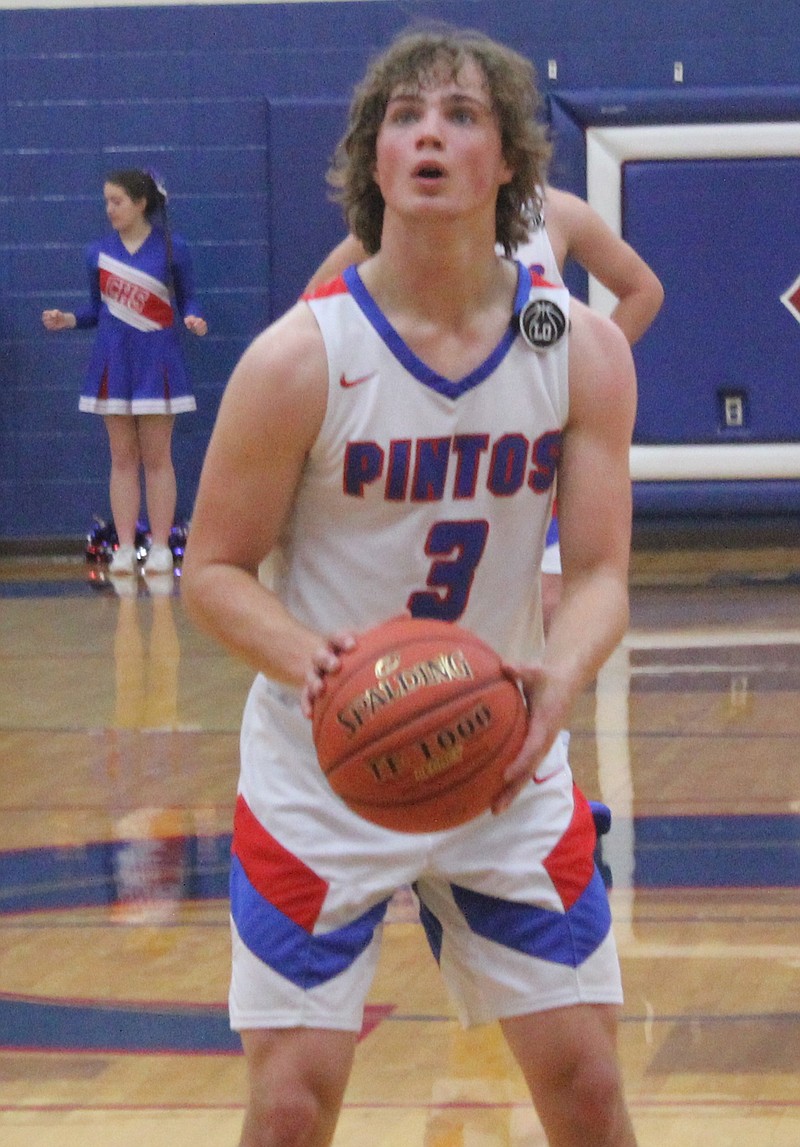 Democrat photo/Evan HolmesSenior guard Calen Kruger prepares to shoot a free throw in the second quarter against the Moberly. Kruger scored a season-high 28 points against the Spartans last Tuesday.