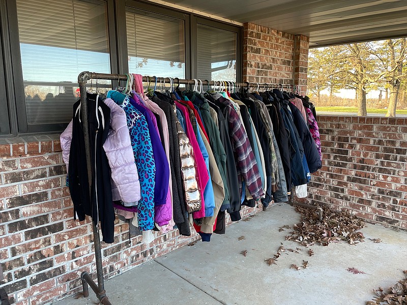 Democrat photo/Kaden Quinn The Moniteau County Health Center put out a clothing rack out front for donations to the Coat Project. 